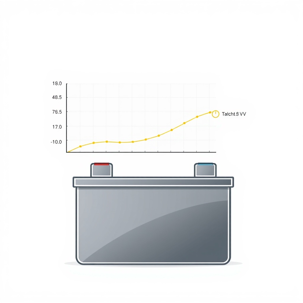 A simple schematic illustration showing a battery charging curve with voltage and temperat